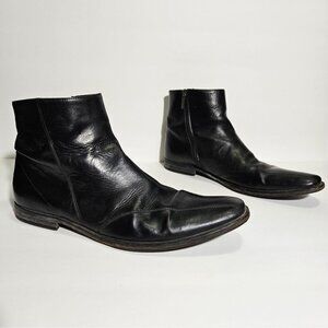 Hugo Boss Black Leather Side Zip Ankle Boots